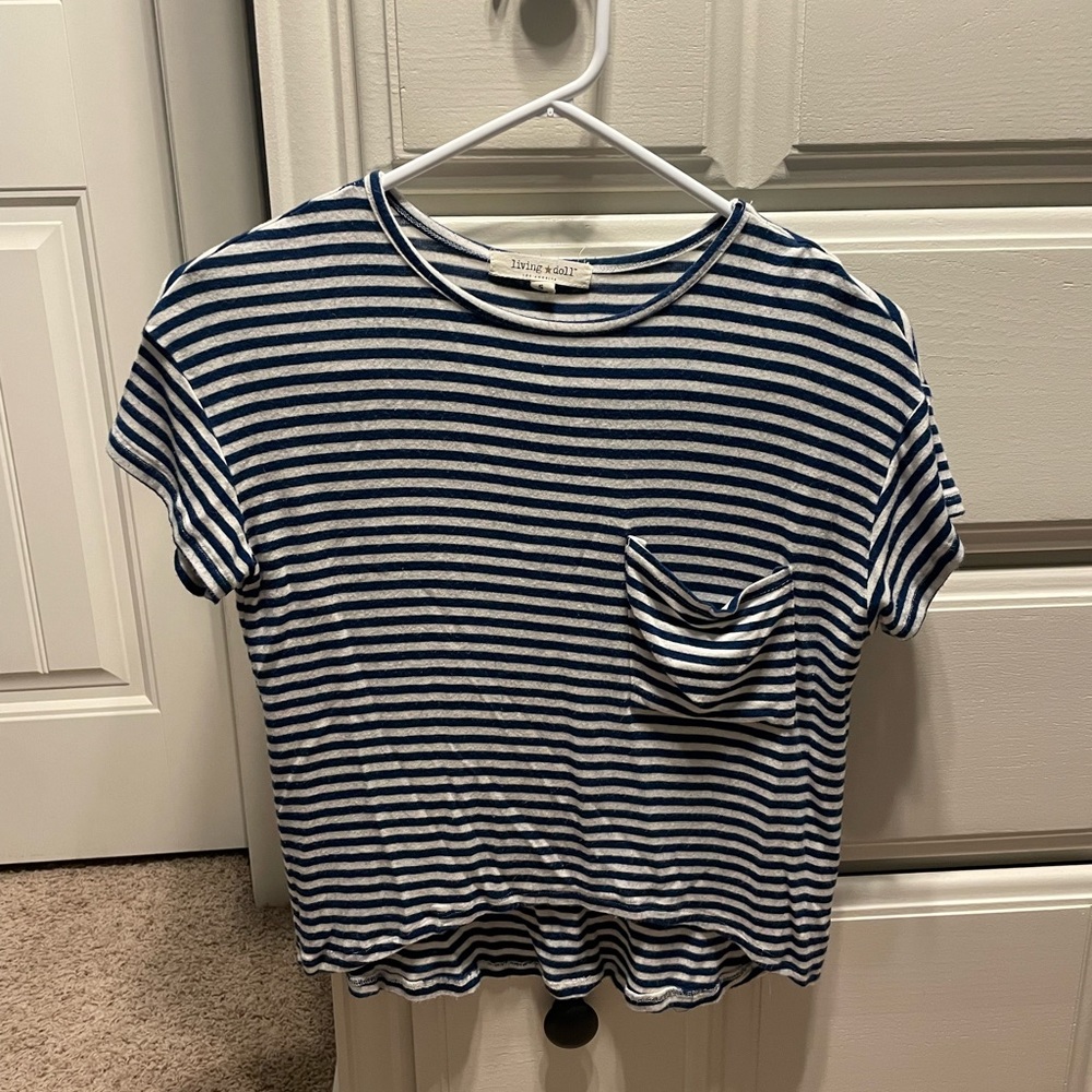 navy blue/white striped cropped top
